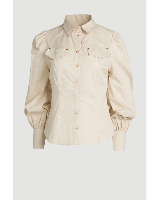 Karen Millen Natural Cotton Sateen Pocket Detail Woven Shirt