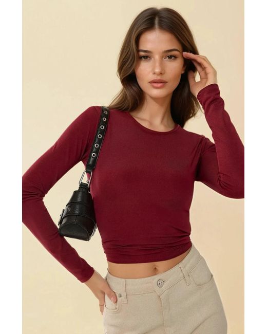 Hiccup Red Slim Fit Crew Neck Long Sleeve Top