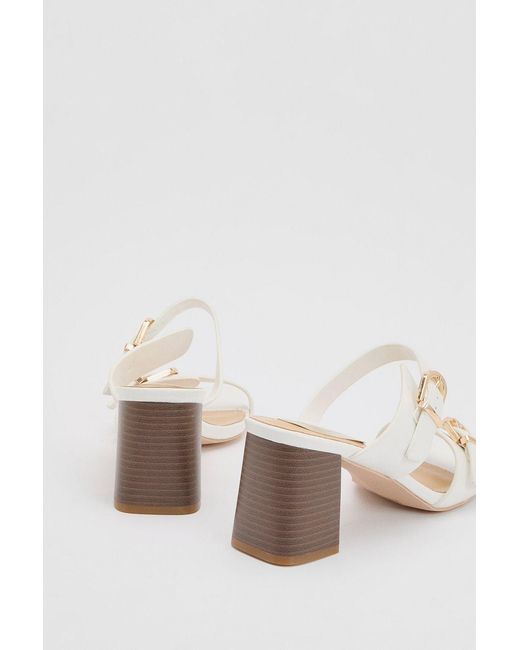 Wallis Natural Axel Faux Leather Buckle Detail Block Heel Mules