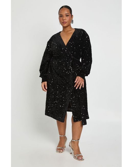Boohoo Black Plus V Neck Wrap Dress