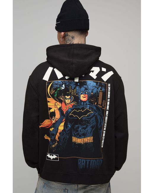 BoohooMAN Black Tall Oversized Batman License Printed Hoodie for men