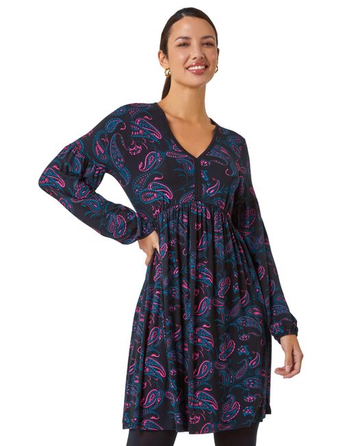 Roman Blue Paisley Print Stretch Jersey Dress