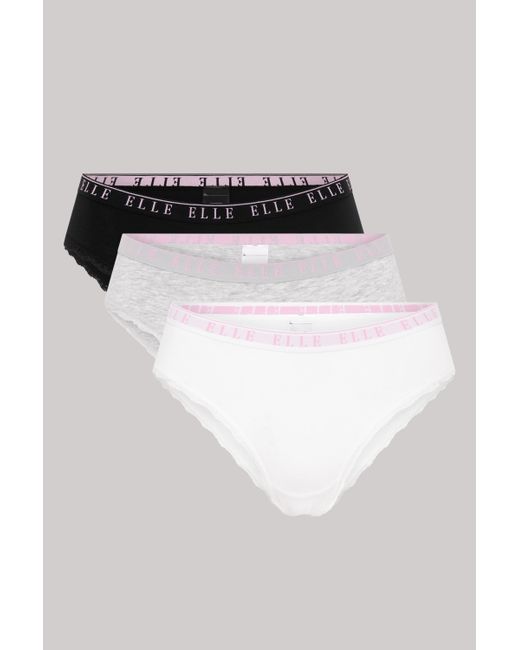 Elle Multicolor Multi Pack (3) Cotton Lace Trim Tipped Brazilian