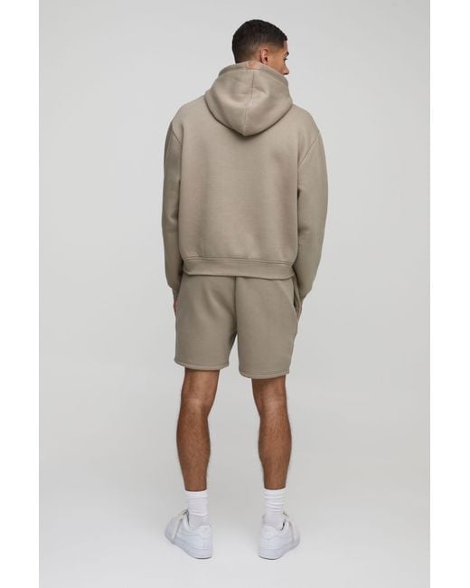 BoohooMAN Natural Oversized Boxy Ofcl Short Hooded Tracksuit for men