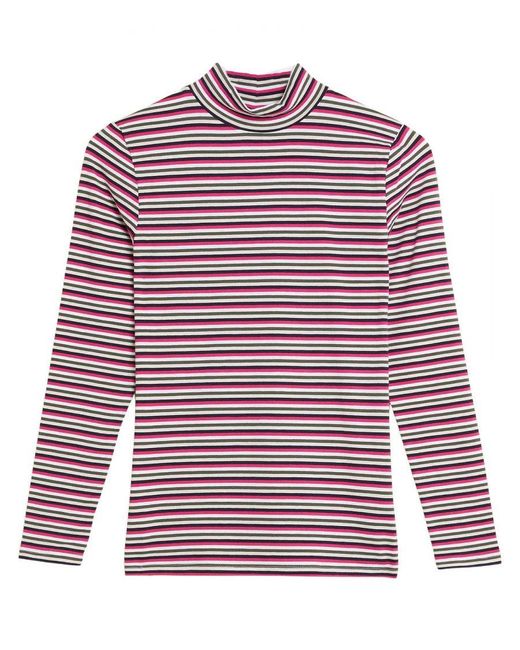 Marks & Spencer Red High Neck Striped Jersey Top Cotton