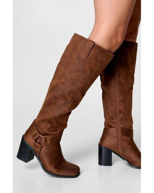 Nasty Gal Brown Faux Leather Heeled Biker Boot