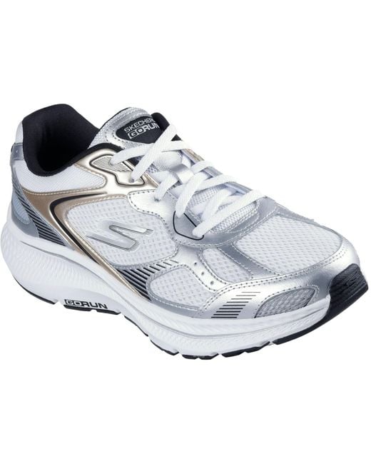 Skechers Go Run Consistent 2.0 Volt Leer Dames Wit/zilver/zwarte Sneakers in het Blue