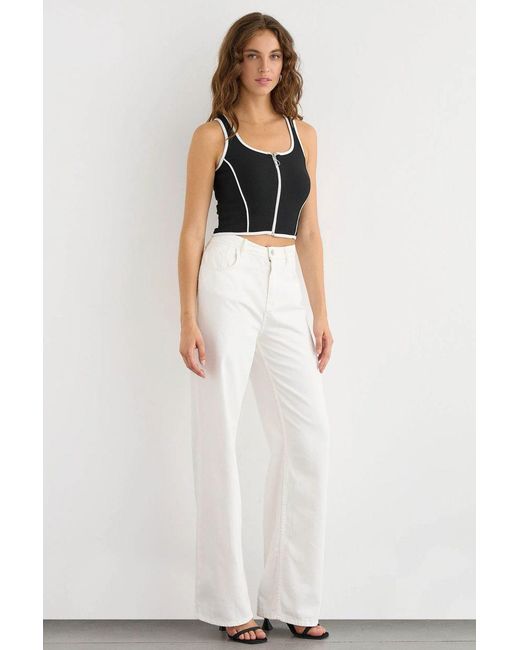 Hiccup Black Contrast Zip-Detail Sleeveless Crop Top