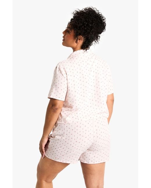 Boohoo Pink Plus Cherry Print Shirt & Short Pyjama Set