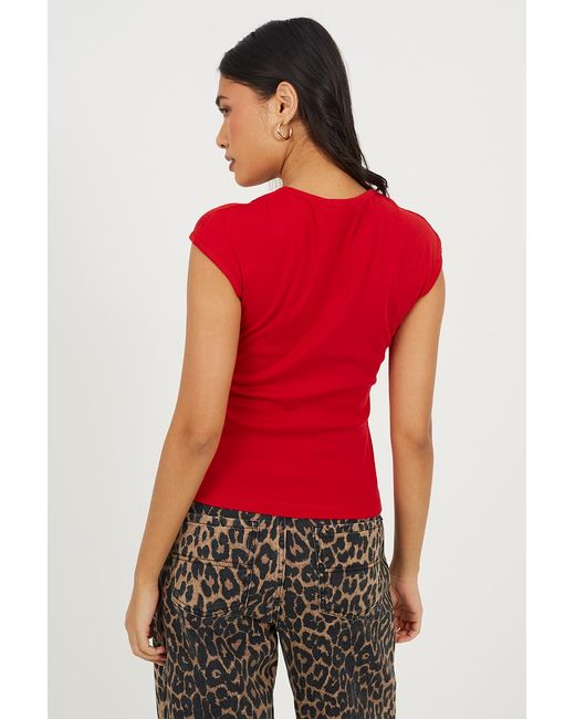 Brave Soul Red Square Neck Short Sleeve T-Shirt