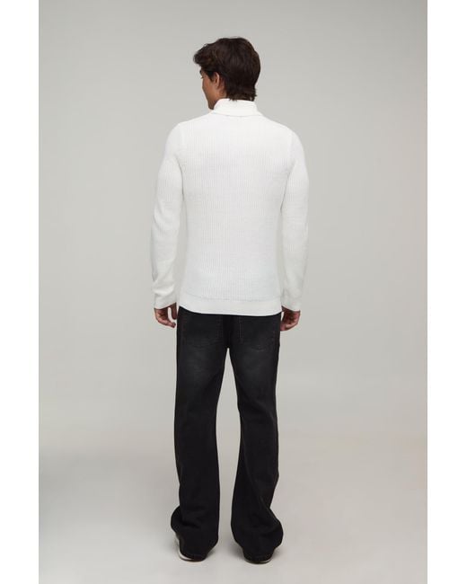 BoohooMAN White Muscle Fit Ribbed Roll Neck Knitted Jumper for men