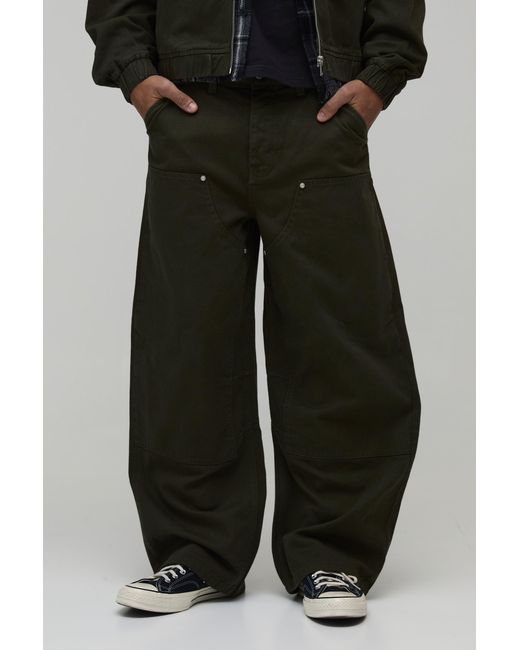 BoohooMAN Black Barrel Fit Carpenter Trouser for men