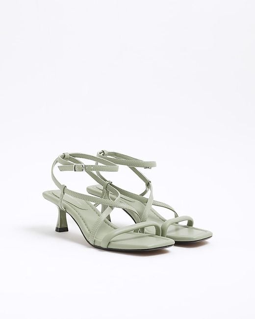 River Island White Strappy Sandals Wide Fit Kitten Heel Pu