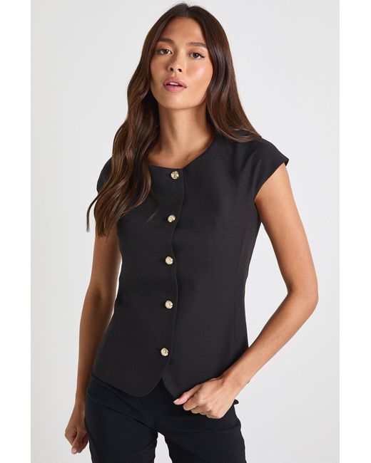 Boohoo Black Button Cap Sleeve Tailored Waistcoat