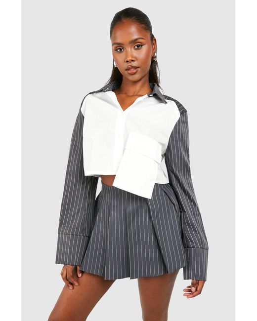 Boohoo Gray Contrast Sleeve Boxy Cropped Shirt