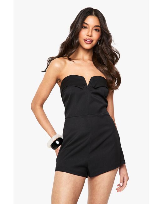 Boohoo Black Tailored Belted Romper