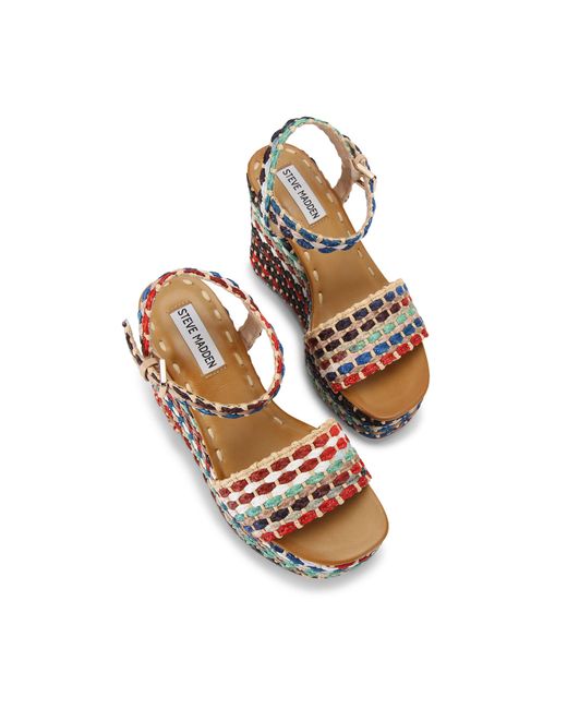 Steve Madden Blue Saucie Multi Raffia Heels
