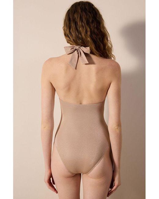 Penti Natural Glitter Knit Halter One-Piece Swimsuit