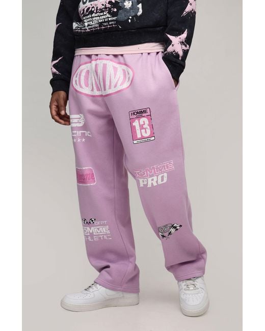 BoohooMAN Pink Plus Baggy Fit Moto Print Jogger for men