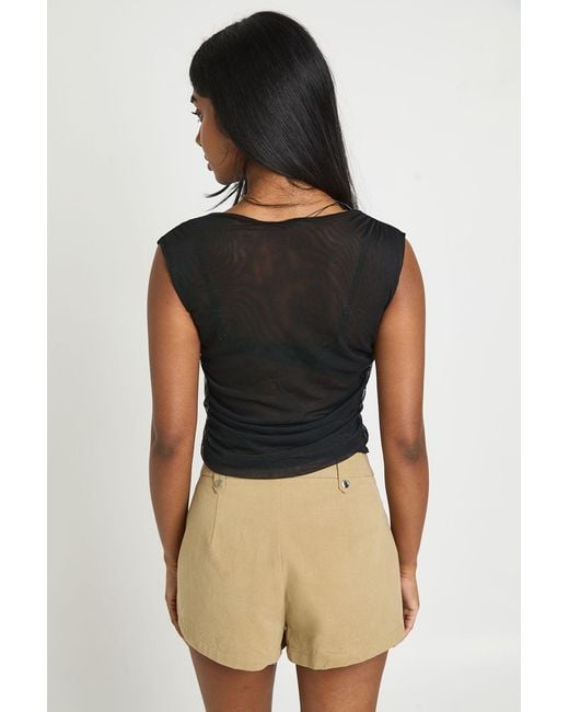 Boohoo Black Mesh Ruched Sleeveless Top