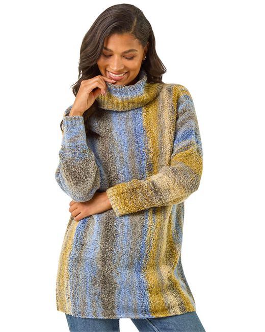 Roman Blue Boucle Stripe Cowl Neck Jumper