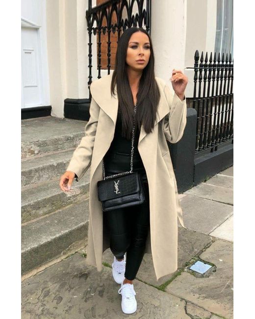 Femme Luxe Black Waterfall Duster Belted Long Coat