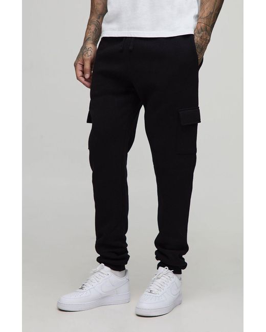 BoohooMAN Black Tall Basic Skinny Fit Cargo Jogger for men