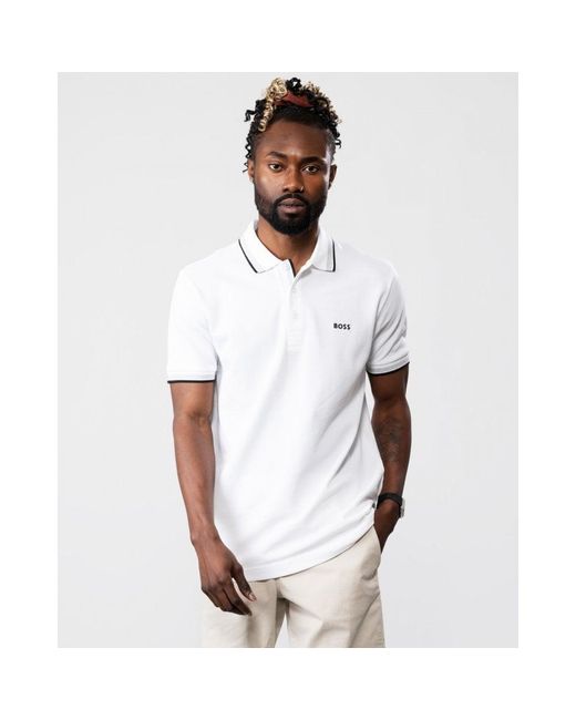 Boss White Paddy Curved Polo for men