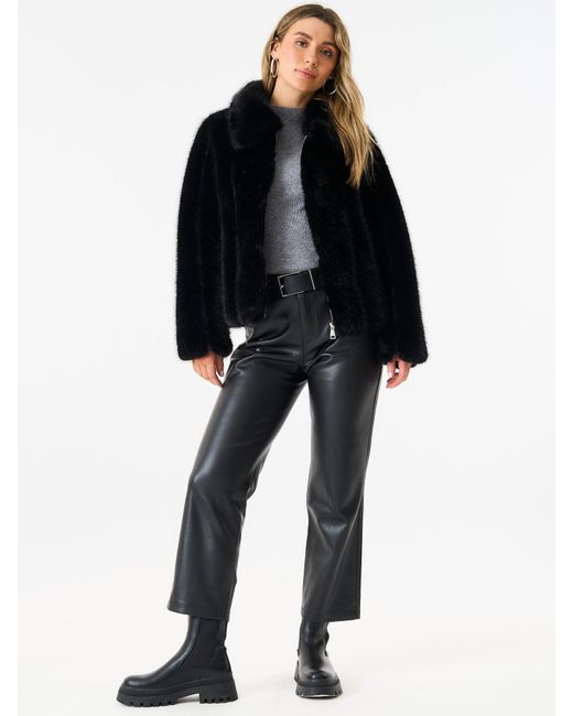 Gini London Kort Jack Van Imitatiebont Met Rits Aan De Voorkant in het Black