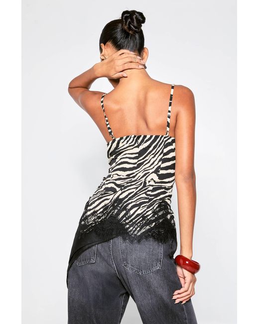 Boohoo Black Zebra Lace Trim Cami Top