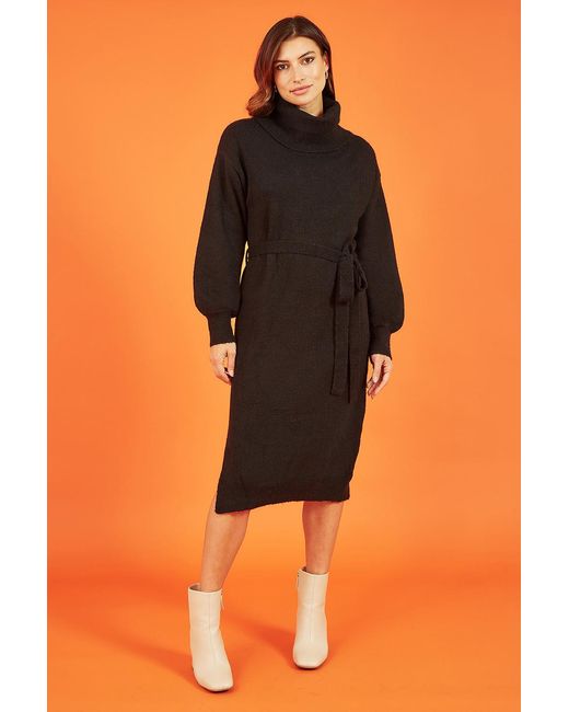 Yumi' Orange Roll Neck Jumper Dress With Belt