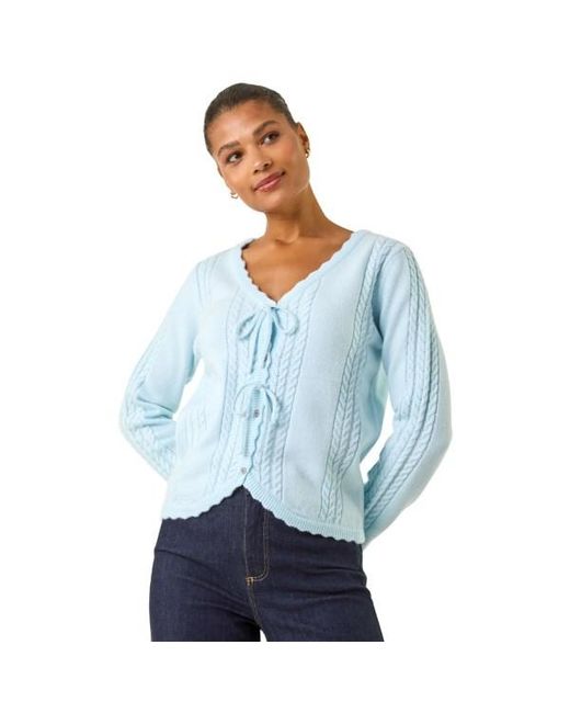 Roman Blue Bow Front Buttoned Knit Cardigan