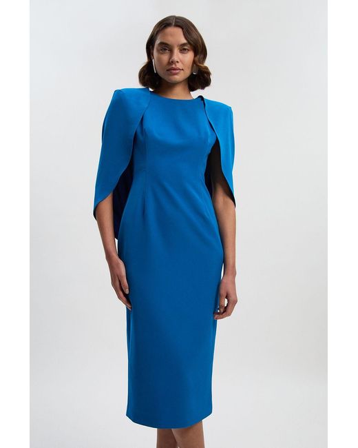 Karen Millen Blue Tailored Drape Back Pencil Midi Dress