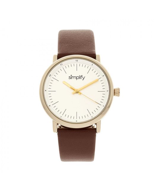 Simplify Metallic The 6200 Leather-Strap Watch