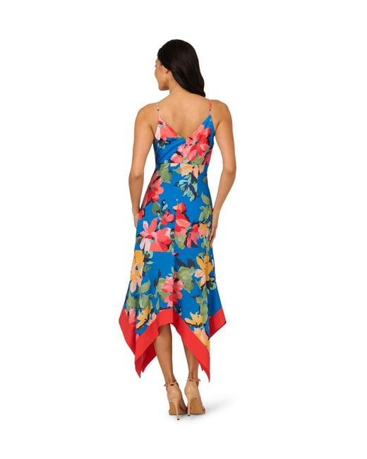 Adrianna Papell Blue Handkerchief Floral Midi Dress