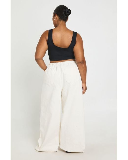 Boohoo White Plus Elasticated Waistband Wide Leg Jean