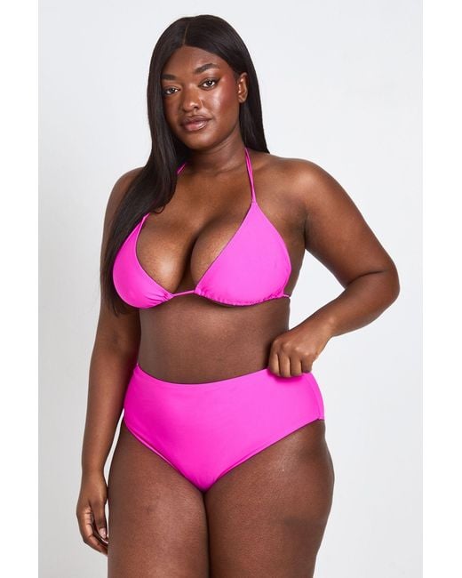 Boohoo Pink Plus Essentials High Waist Bikini Bottom