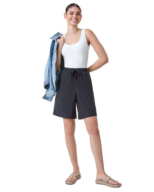 Roman Blue Cotton Elastic Waist Tie Detail Pocket Shorts