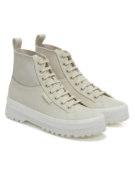 Superga Gray Ladies 2644 Alpina Knitted Nappa Leather High Tops (Light Eggshell/Avorio)