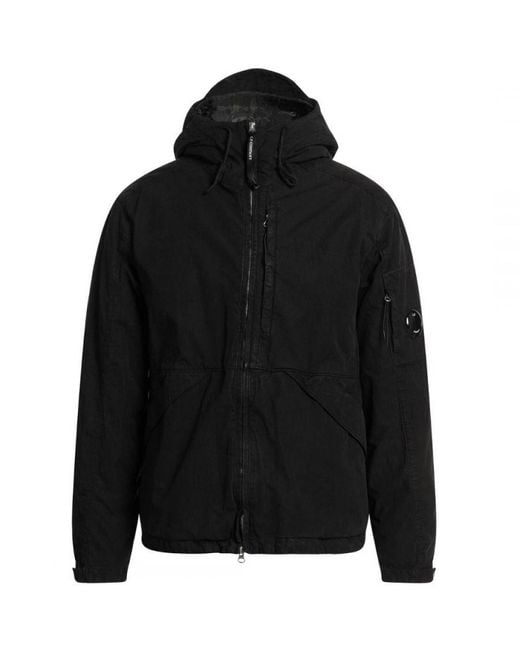 C P Company Black 50 Fili Rubber Hooded Jacket for men