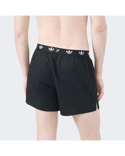 Adidas Originals Black Comfort Core Cotton Icon Woven Boxer Waistband 2 Pack Underwear for men