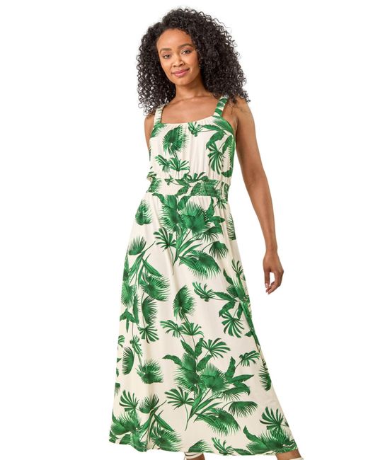 Roman Petite Tropical Strappy Midi Dress in Green | Lyst UK