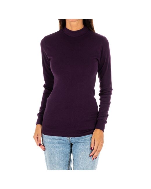 Kisses&Love Purple Long-Sleeved T-Shirt With Half-High Collar 1625-M