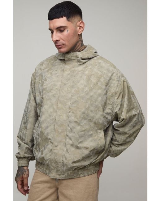 BoohooMAN Gray Tall Boxy Fit Textured Check Cagoule Jacket for men