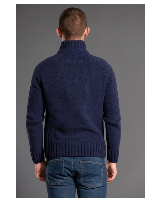 Kensington Eastside Blue Navy 1/4 Zip Funnel Neck Jumper for men