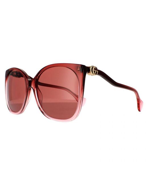 Gucci Red Rectangle Burgundy Sunglasses