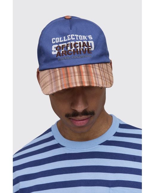 BoohooMAN Blue Embroidered Collectors Edition 5 Panel Cap for men