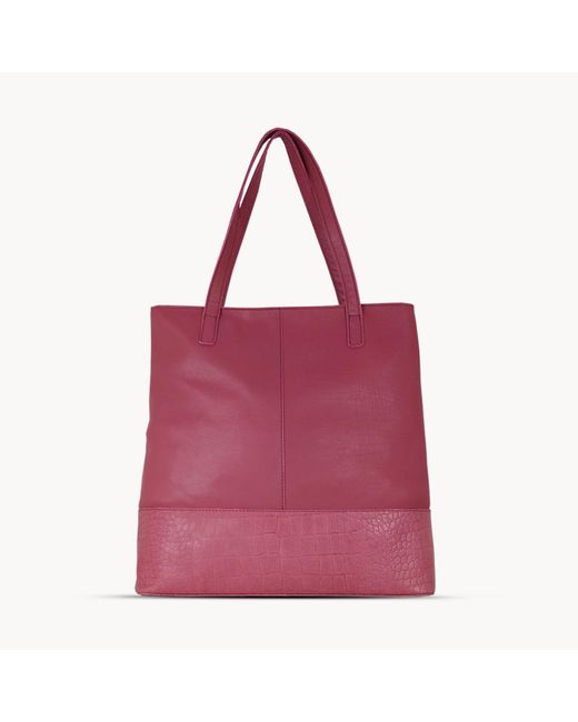 Assots London Purple Sienna' Embossed Croc + Pebble Grain Unlined Leather Tote Bag