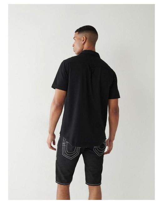 True Religion Black Short Sleeve Triple Needle Knit Shirt for men
