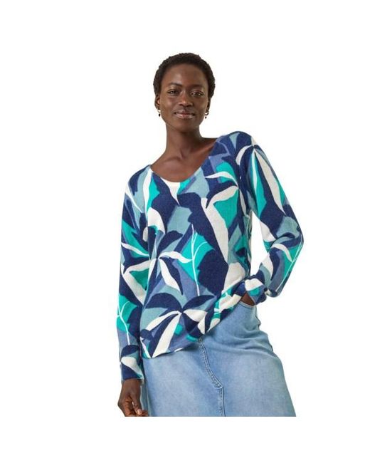 Roman Blue Abstract V-Neck Knit Jumper